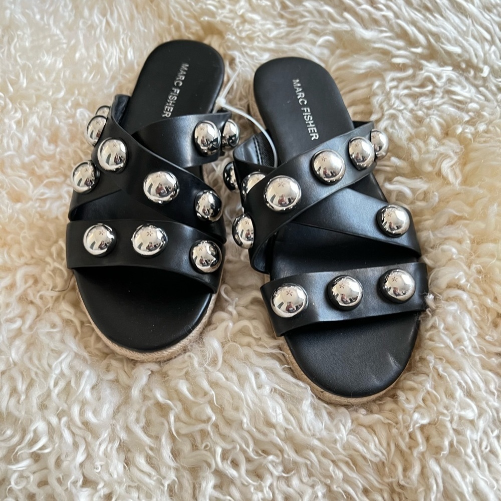 Marc Fisher Prisca Ball Stud Slide Sandals Black - Picture 4 of 5